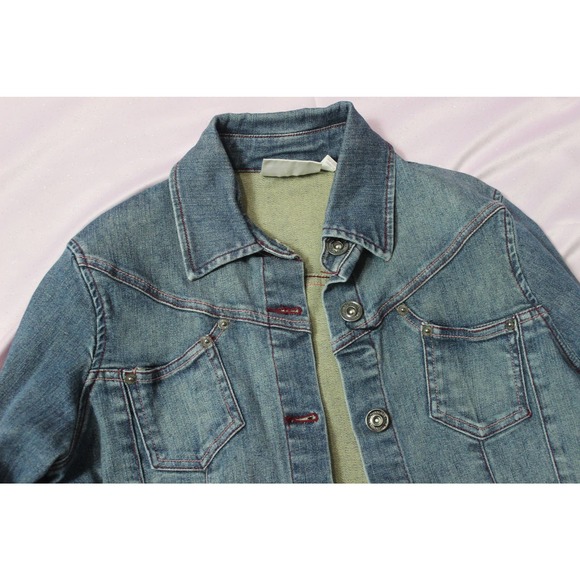 JLO Y2K Denim Jean Jacket w/ Pink Contrast Stitching Large - Picture 9 of 12